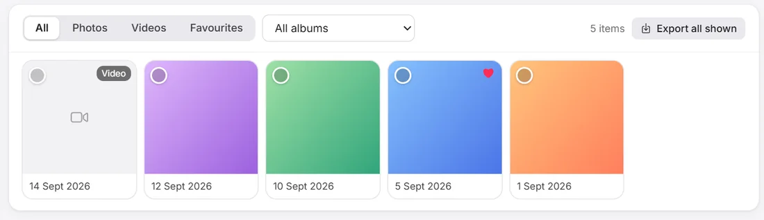 Photos and albums in the backup browser