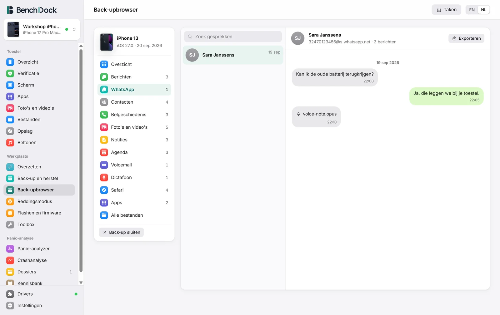 WhatsApp-chats in de back-upbrowser